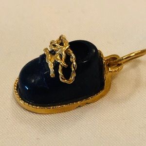 Designer Charm Cobalt & Gold Baby Shoe, Pearl Sole